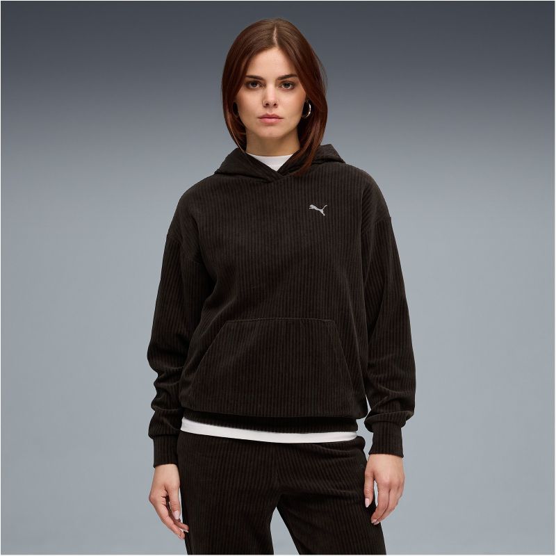 PUMA ESS ELEVATED VELOUR COMFORT RIB HOODIE (688107-01)